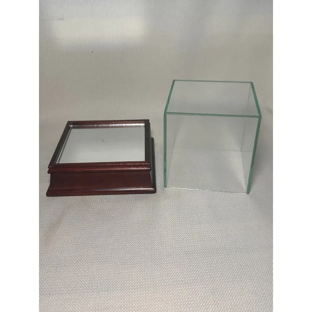 Mahogany Baseball Display Case Glass Cube Mirror Base 5.25” Wood Showcase